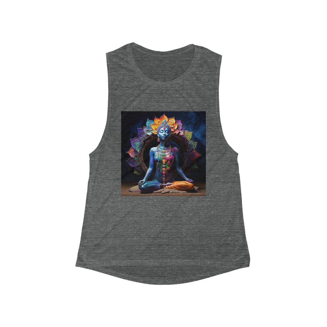 Cosmic Meditation Blossom - Women's Flowy Scoop Muscle Tank - Tank Top - g(0D·IO) - S - Asphalt Slub -