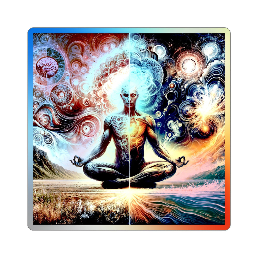 Cosmic Meditation Harmony - Holographic Die-Cut Sticker - Paper products - g(0D·IO) - 4" × 4" - Die-Cut - Holographic