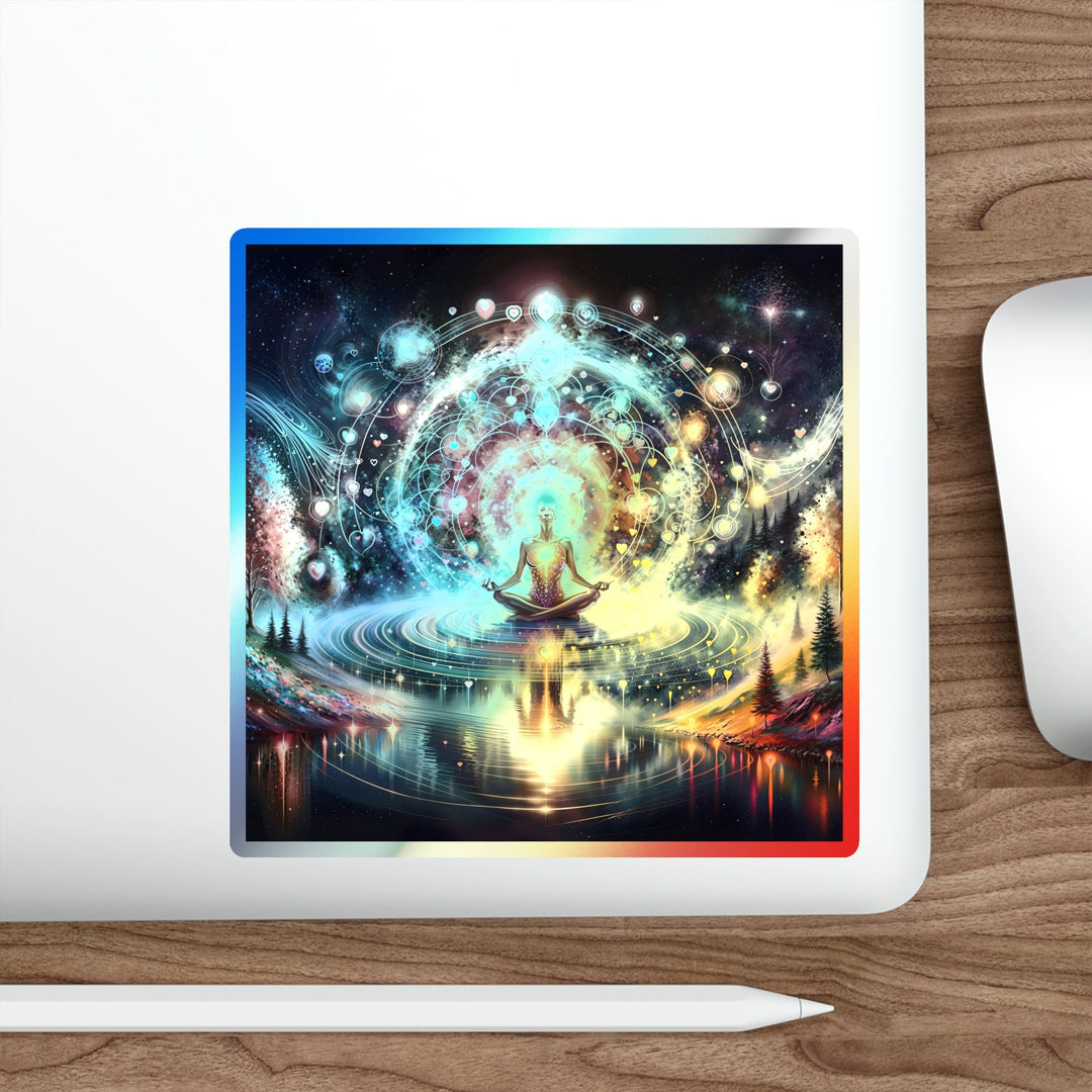 Cosmic Meditation Harmony - Holographic Die-Cut Sticker - Paper products - g(0D·IO) - 5" × 5" - Die-Cut - Holographic