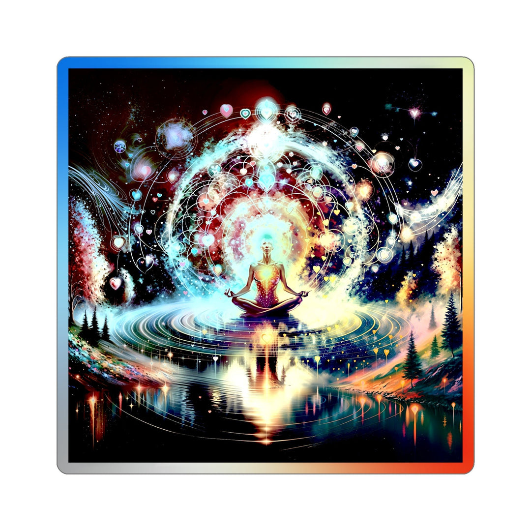 Cosmic Meditation Harmony - Holographic Die-Cut Sticker - Paper products - g(0D·IO) - 4" × 4" - Die-Cut - Holographic