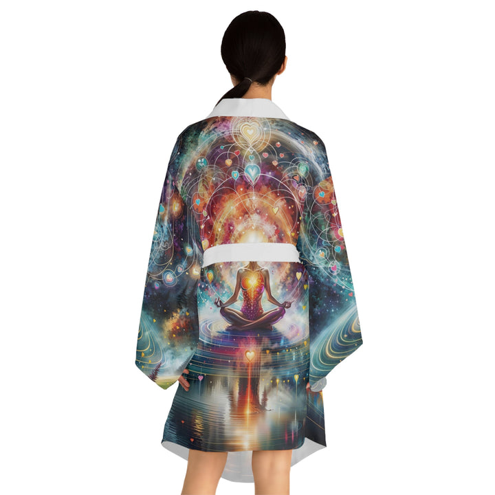 Cosmic Meditation Harmony - Long Sleeve Kimono Robe - All Over Prints - g(0D·IO) - XS - Black -