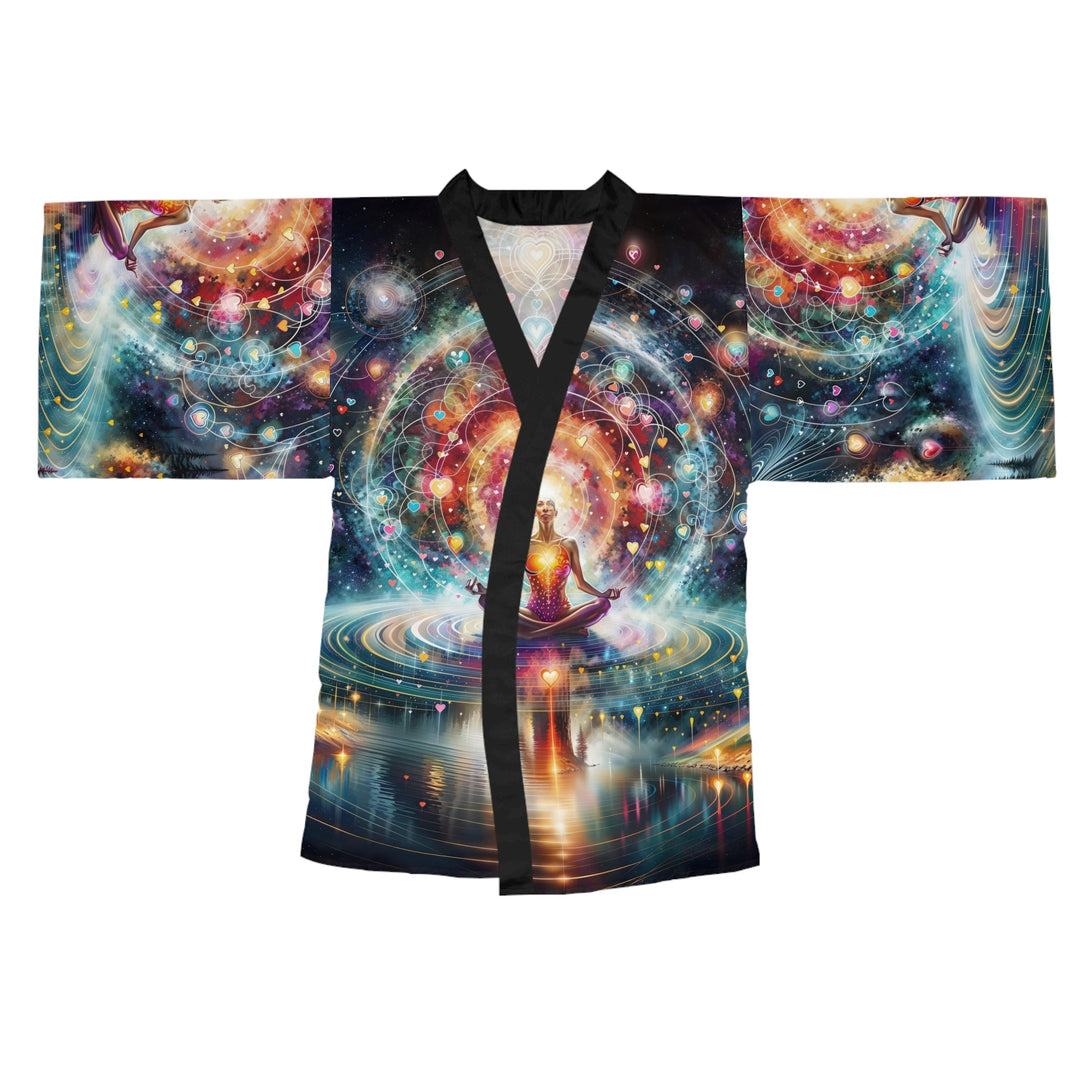 Cosmic Meditation Harmony - Long Sleeve Kimono Robe - All Over Prints - g(0D·IO) - XS - Black -