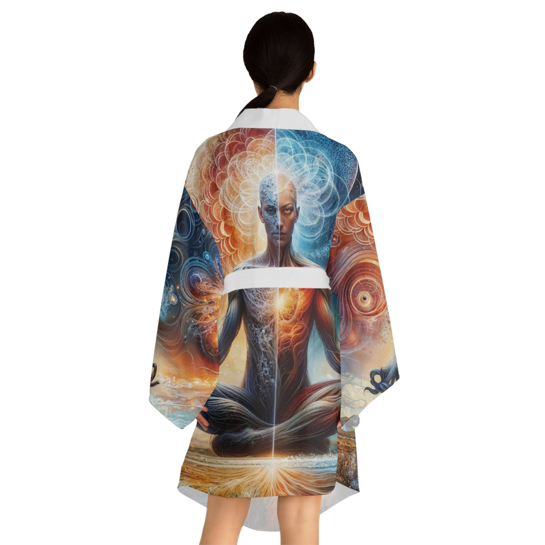 Cosmic Meditation Harmony - Long Sleeve Kimono Robe - All Over Prints - g(0D·IO) - XS - Black -