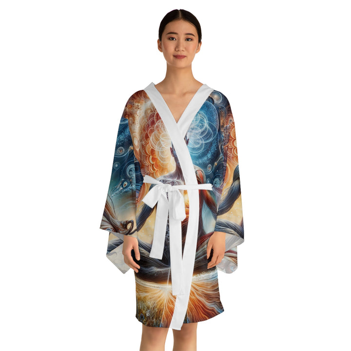 Cosmic Meditation Harmony - Long Sleeve Kimono Robe - All Over Prints - g(0D·IO) - XS - Black -