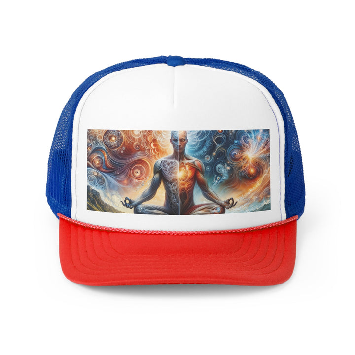 Cosmic Meditation Harmony - Trucker Hat - Hats - g(0D·IO) - Blue/Red - One size -