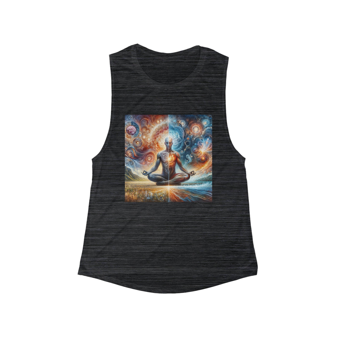 Cosmic Meditation Harmony - Women's Flowy Scoop Muscle Tank - Tank Top - g(0D·IO) - S - Black Slub -