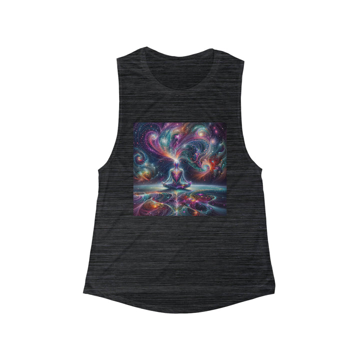 Cosmic Meditation Harmony - Women's Flowy Scoop Muscle Tank - Tank Top - g(0D·IO) - S - Black Slub -