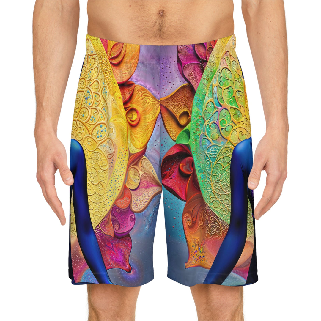 Cosmic Meditative Bloom - AOP Basketball Shorts - All Over Prints - g(0D·IO) - Seam thread color automatically matched to design - XS -