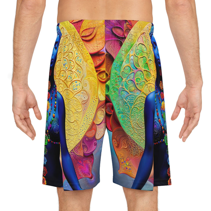 Cosmic Meditative Bloom - AOP Basketball Shorts - All Over Prints - g(0D·IO) - Seam thread color automatically matched to design - XS -