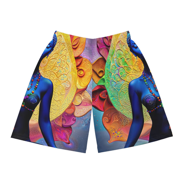 Cosmic Meditative Bloom - AOP Basketball Shorts - All Over Prints - g(0D·IO) - Seam thread color automatically matched to design - XS -