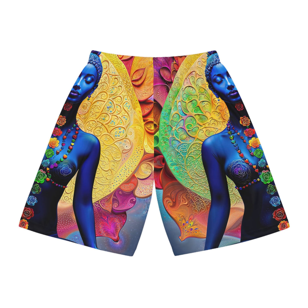 Cosmic Meditative Bloom - AOP Basketball Shorts - All Over Prints - g(0D·IO) - Seam thread color automatically matched to design - XS -