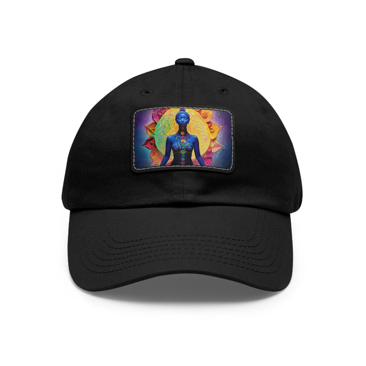 Cosmic Meditative Bloom - Dad Hat - Hats - g(0D·IO) - Black / Black patch - Rectangle - One size