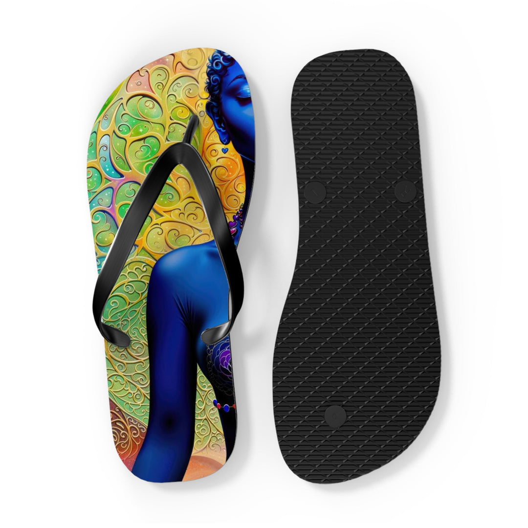 Cosmic Meditative Bloom - Flip Flops - Shoes - g(0D·IO) - XL - Black sole -