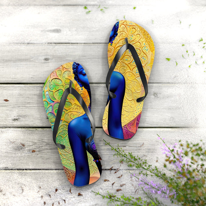 Cosmic Meditative Bloom - Flip Flops - Shoes - g(0D·IO) - XL - Black sole -