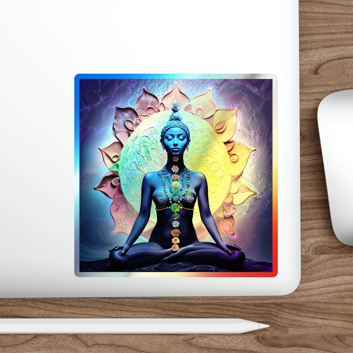 Cosmic Meditative Bloom - Holographic Die-Cut Sticker - Paper products - g(0D·IO) - 5" × 5" - Die-Cut - Holographic