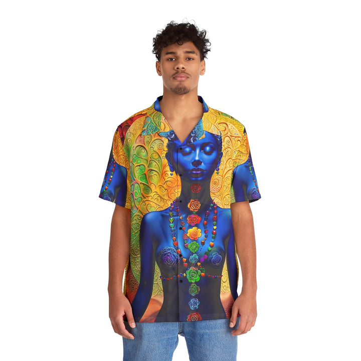 Cosmic Meditative Bloom - Men's Hawaiian Shirt - All Over Prints - g(0D·IO) - S - Black -