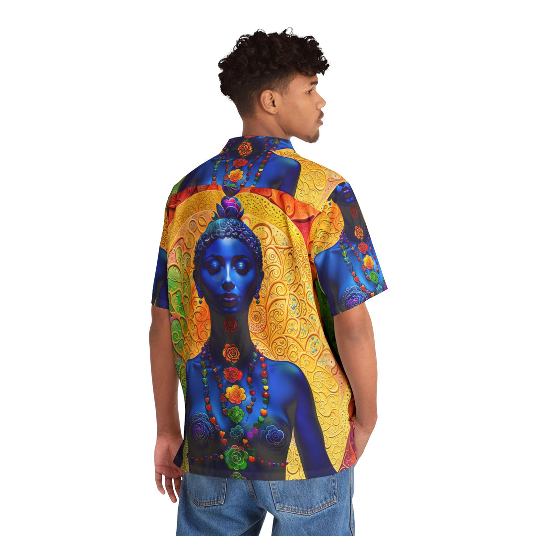 Cosmic Meditative Bloom - Men's Hawaiian Shirt - All Over Prints - g(0D·IO) - S - Black -