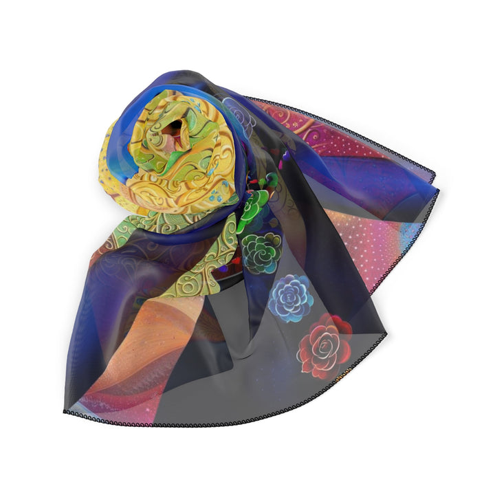 Cosmic Meditative Bloom - Poly Scarf - Accessories - g(0D·IO) - Poly chiffon - 50" × 50" -