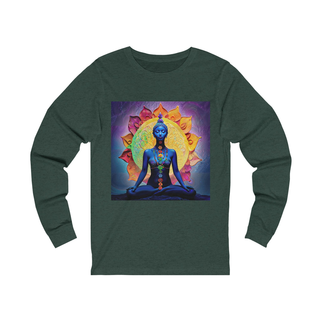 Cosmic Meditative Bloom - Unisex Jersey Long Sleeve Tee - Long-sleeve - g(0D·IO) - M - Heather Forest -