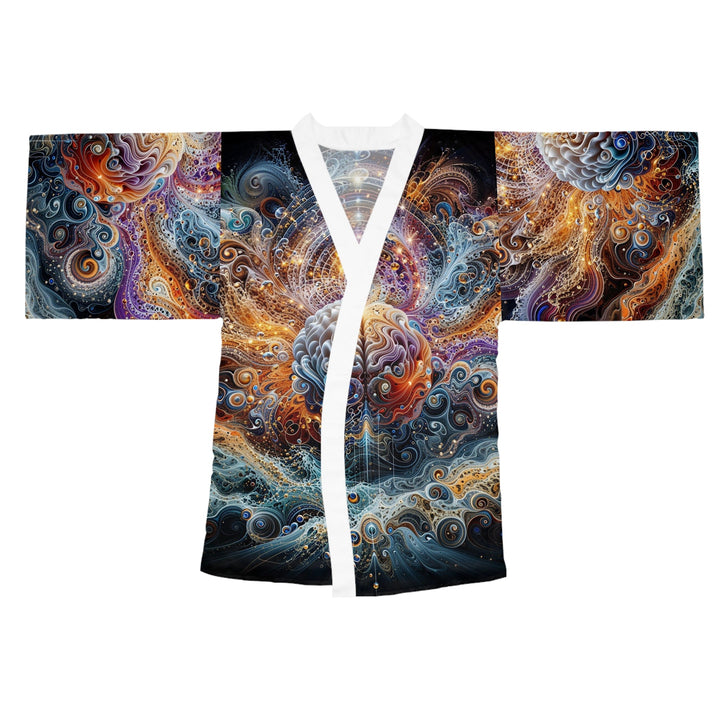 Cosmic Mind Symphony - Long Sleeve Kimono Robe - All Over Prints - g(0D·IO) - XS - White -