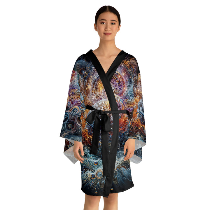 Cosmic Mind Symphony - Long Sleeve Kimono Robe - All Over Prints - g(0D·IO) - XS - Black -