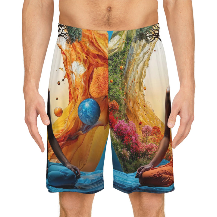 Cosmic Nature Meditation - AOP Basketball Shorts - All Over Prints - g(0D·IO) - Seam thread color automatically matched to design - XS -