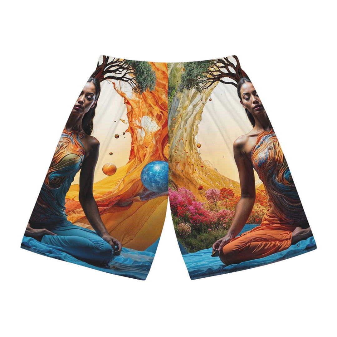 Cosmic Nature Meditation - AOP Basketball Shorts - All Over Prints - g(0D·IO) - Seam thread color automatically matched to design - XS -