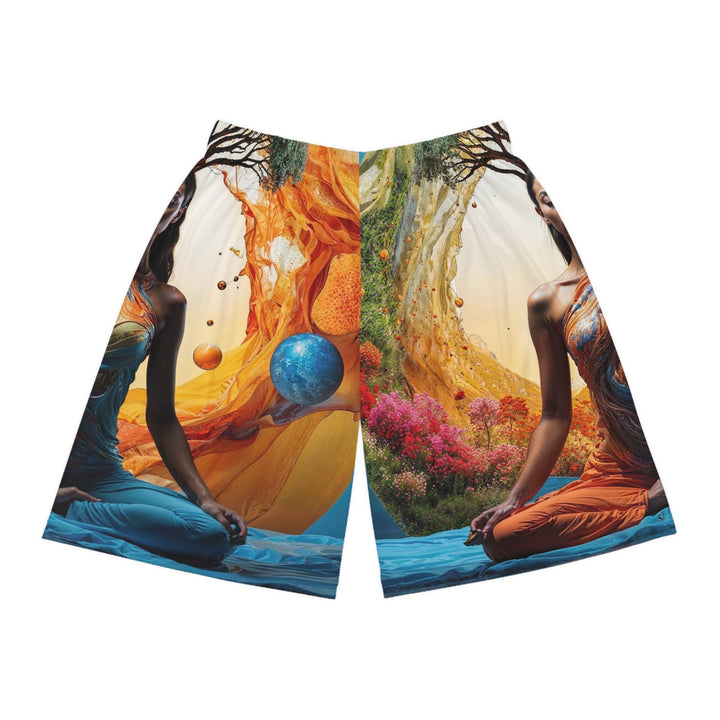 Cosmic Nature Meditation - AOP Basketball Shorts - All Over Prints - g(0D·IO) - Seam thread color automatically matched to design - XS -