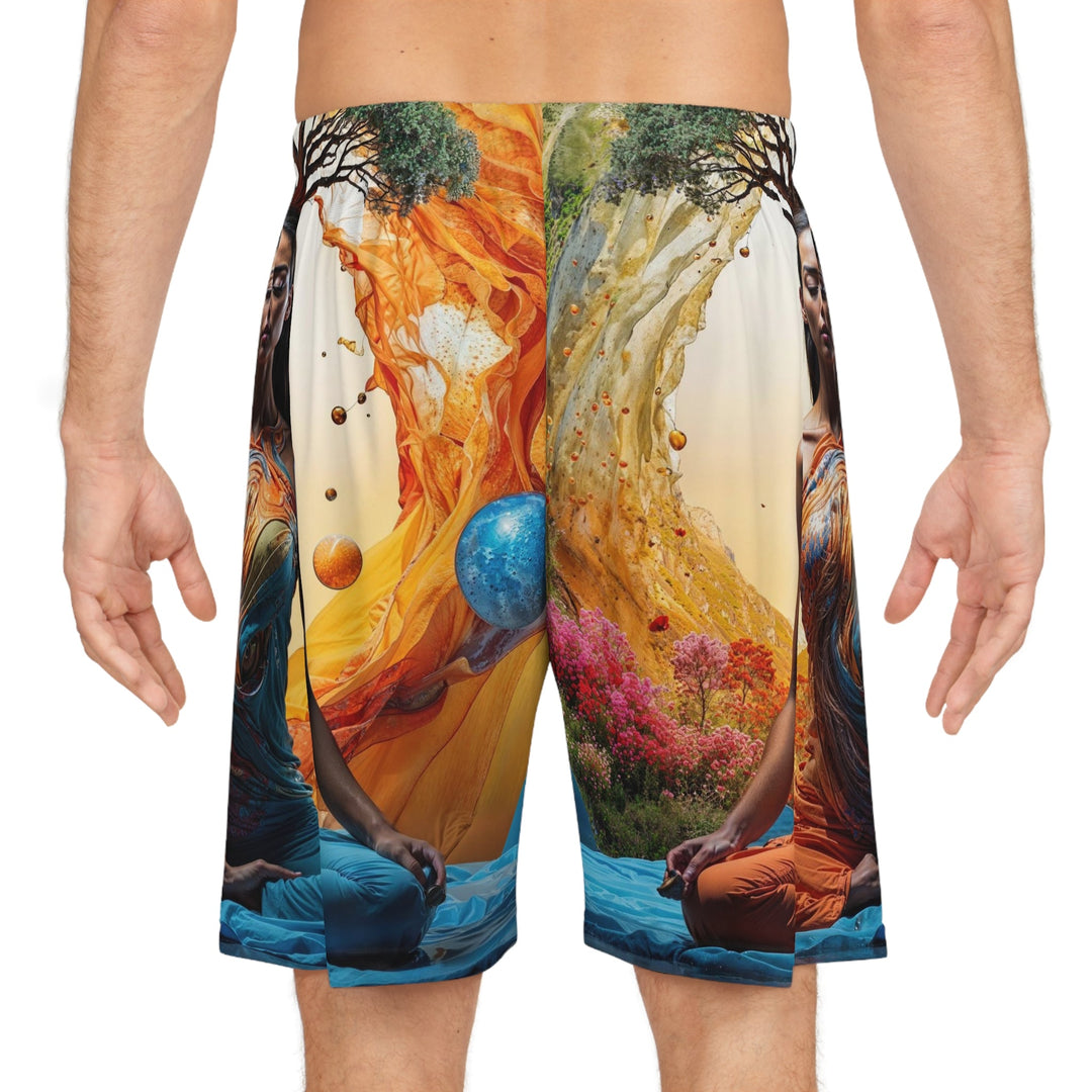 Cosmic Nature Meditation - AOP Basketball Shorts - All Over Prints - g(0D·IO) - Seam thread color automatically matched to design - XS -