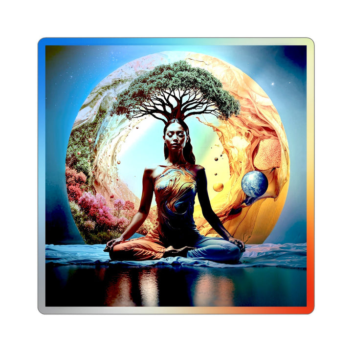 Cosmic Nature Meditation - Holographic Die-Cut Sticker - Paper products - g(0D·IO) - 6" × 6" - Die-Cut - Holographic