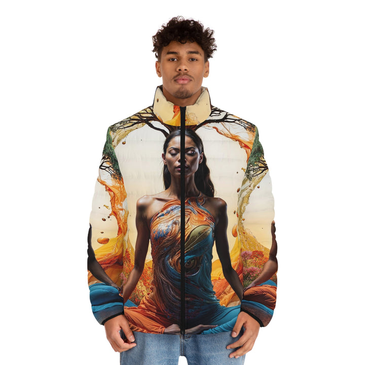 Cosmic Nature Meditation - Puffer Jacket - All Over Prints - g(0D·IO) - S - Black zipper -