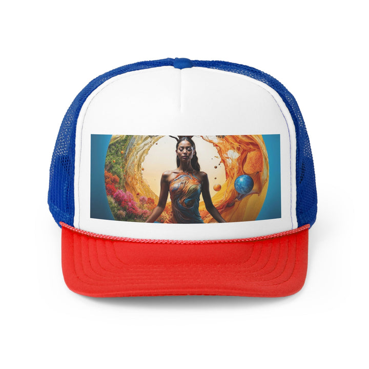 Cosmic Nature Meditation - Trucker Hat - Hats - g(0D·IO) - Blue/Red - One size -