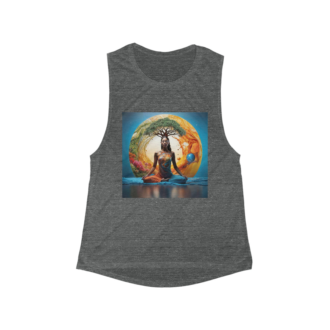 Cosmic Nature Meditation - Women's Flowy Scoop Muscle Tank - Tank Top - g(0D·IO) - S - Asphalt Slub -