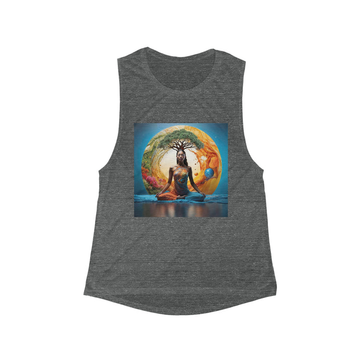 Cosmic Nature Meditation - Women's Flowy Scoop Muscle Tank - Tank Top - g(0D·IO) - S - Asphalt Slub -