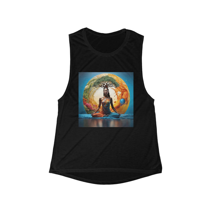 Cosmic Nature Meditation - Women's Flowy Scoop Muscle Tank - Tank Top - g(0D·IO) - S - Black -