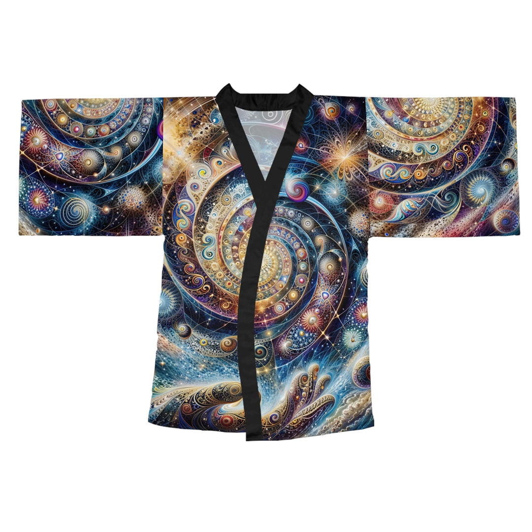 Cosmic Spiral Dreams - Long Sleeve Kimono Robe - All Over Prints - g(0D·IO) - XS - Black -