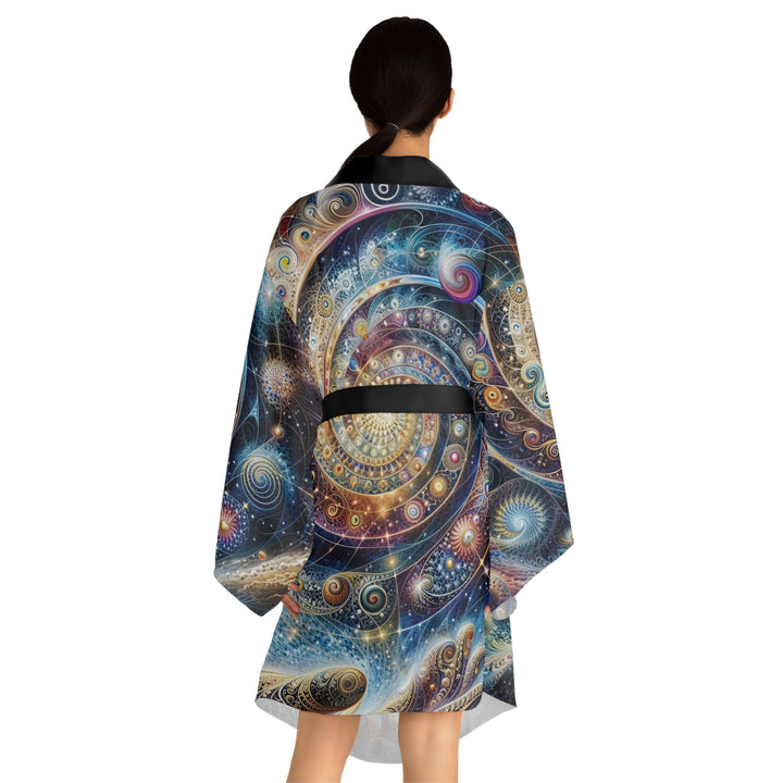 Cosmic Spiral Dreams - Long Sleeve Kimono Robe - All Over Prints - g(0D·IO) - XS - Black -