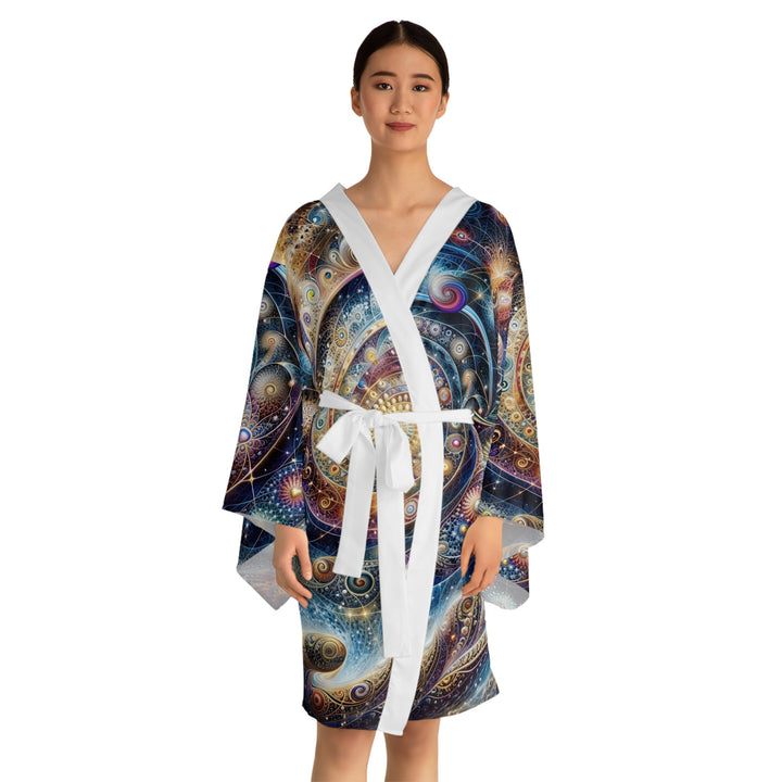 Cosmic Spiral Dreams - Long Sleeve Kimono Robe - All Over Prints - g(0D·IO) - XS - Black -