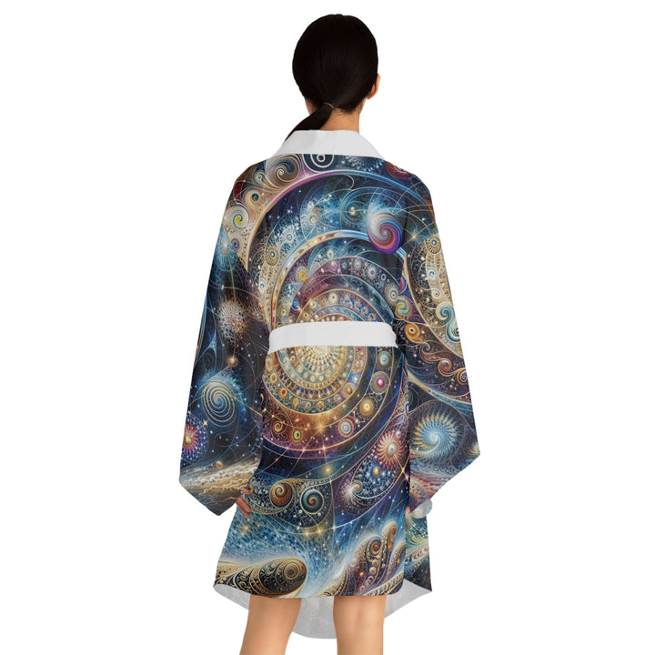 Cosmic Spiral Dreams - Long Sleeve Kimono Robe - All Over Prints - g(0D·IO) - XS - Black -