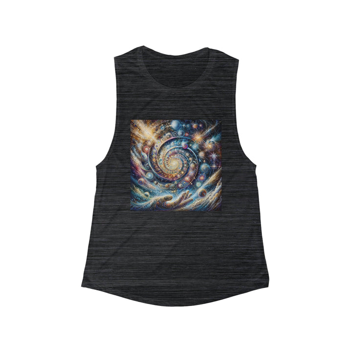 Cosmic Spiral Dreams - Women's Flowy Scoop Muscle Tank - Tank Top - g(0D·IO) - S - Black Slub -