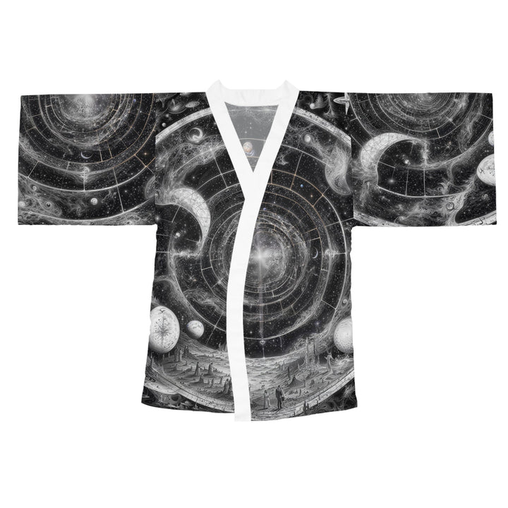 Cosmic Spiral Tapestry - Long Sleeve Kimono Robe - All Over Prints - g(0D·IO) - XS - White -