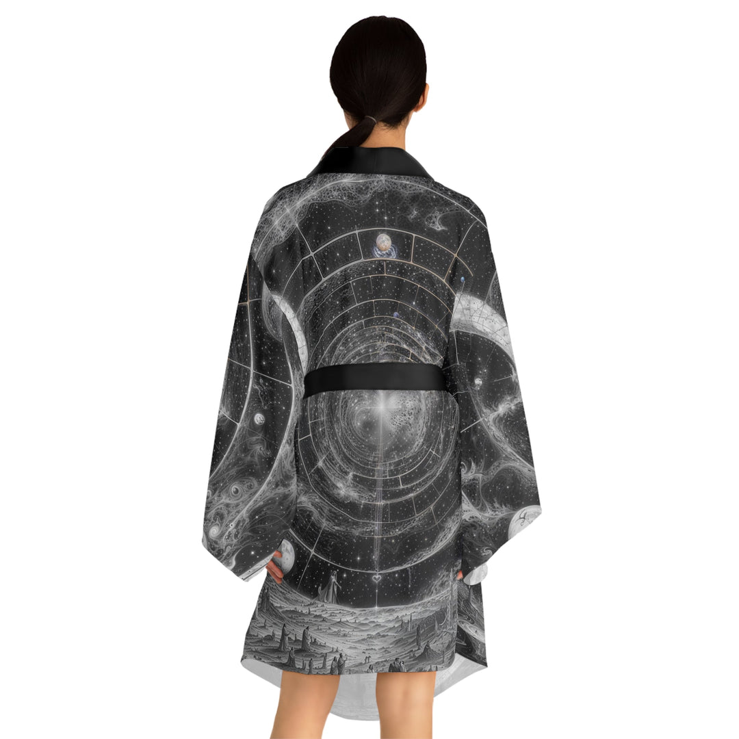 Cosmic Spiral Tapestry - Long Sleeve Kimono Robe - All Over Prints - g(0D·IO) - XS - Black -