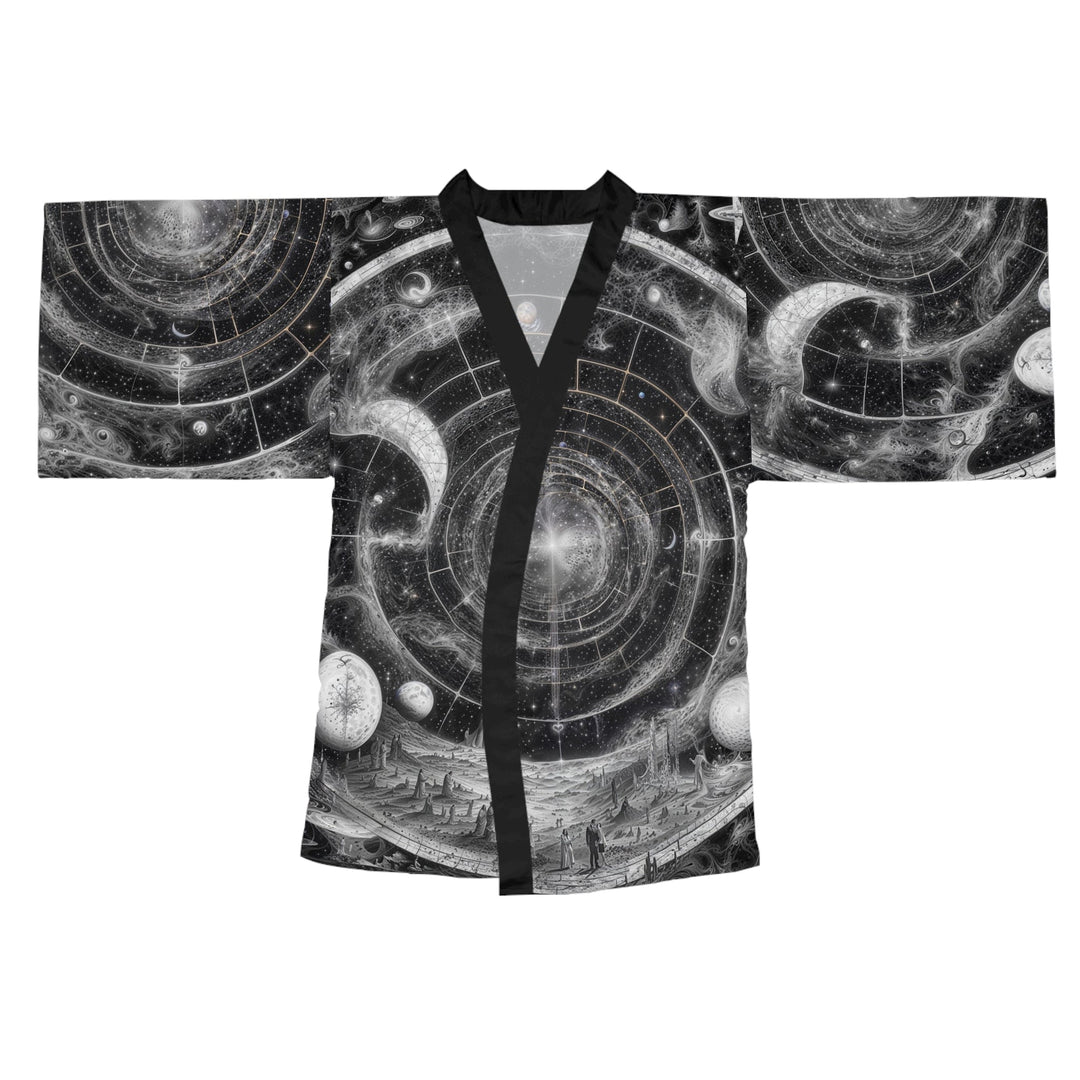 Cosmic Spiral Tapestry - Long Sleeve Kimono Robe - All Over Prints - g(0D·IO) - XS - Black -