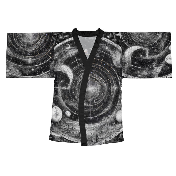 Cosmic Spiral Tapestry - Long Sleeve Kimono Robe - All Over Prints - g(0D·IO) - XS - Black -