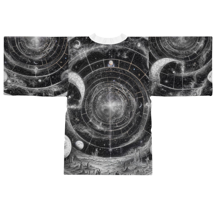 Cosmic Spiral Tapestry - Long Sleeve Kimono Robe - All Over Prints - g(0D·IO) - XS - Black -