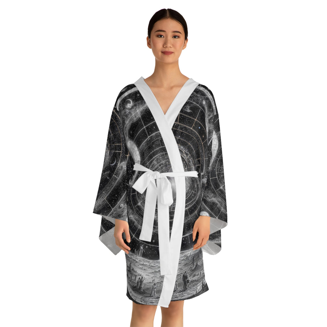 Cosmic Spiral Tapestry - Long Sleeve Kimono Robe - All Over Prints - g(0D·IO) - XS - Black -