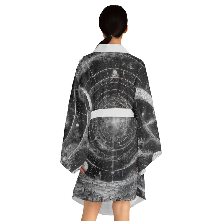 Cosmic Spiral Tapestry - Long Sleeve Kimono Robe - All Over Prints - g(0D·IO) - XS - Black -