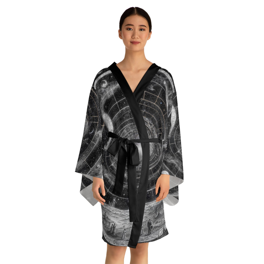 Cosmic Spiral Tapestry - Long Sleeve Kimono Robe - All Over Prints - g(0D·IO) - XS - Black -