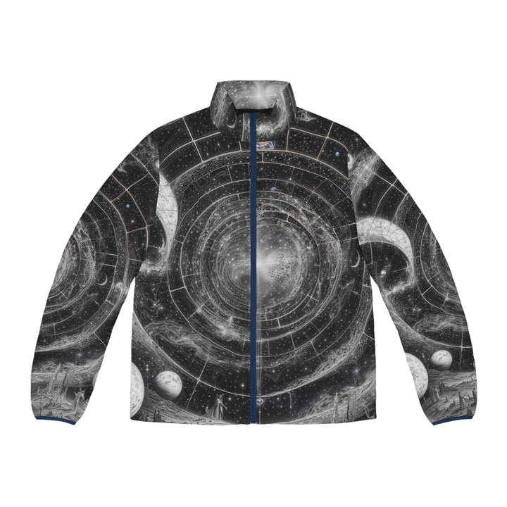 Cosmic Spiral Tapestry - Puffer Jacket - All Over Prints - g(0D·IO) - S - Dark blue zipper -