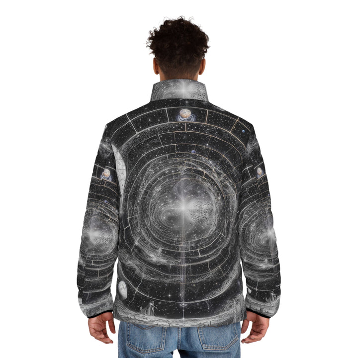 Cosmic Spiral Tapestry - Puffer Jacket - All Over Prints - g(0D·IO) - S - Black zipper -